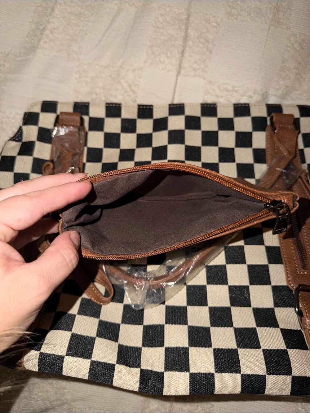 Checkerboard Crossbody Bag with Matching Pouch